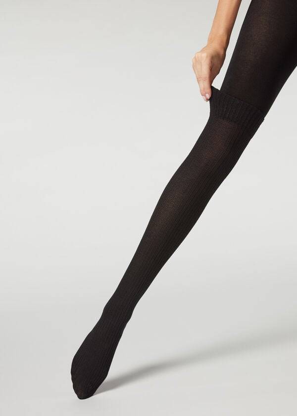 Pancuchy Calzedonia Rebrovaný Longuette Effect with Cashmere Patterned Damske Čierne | SK1125PQ