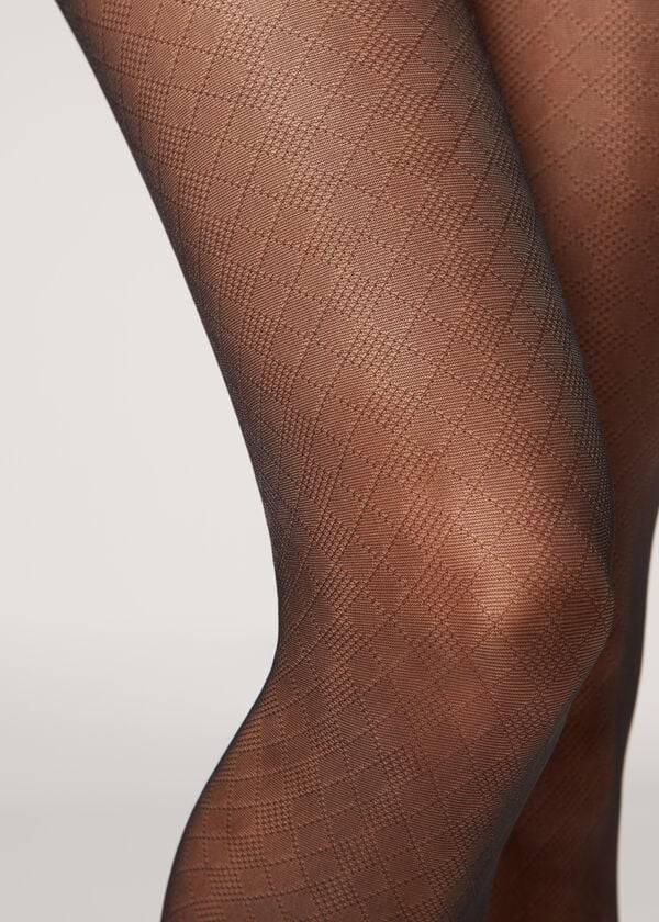 Pancuchy Calzedonia Sheer 20 Denier Diamond-Pattern Eco Patterned Damske Čierne | SK1126AP