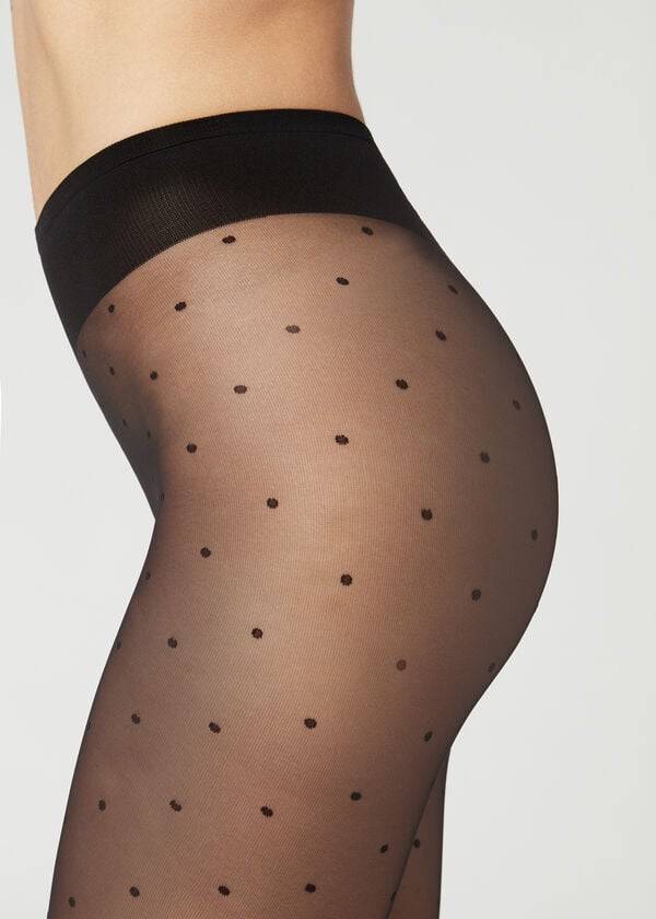 Pancuchy Calzedonia Sheer polka dot Damske Čierne | SK1236JJ