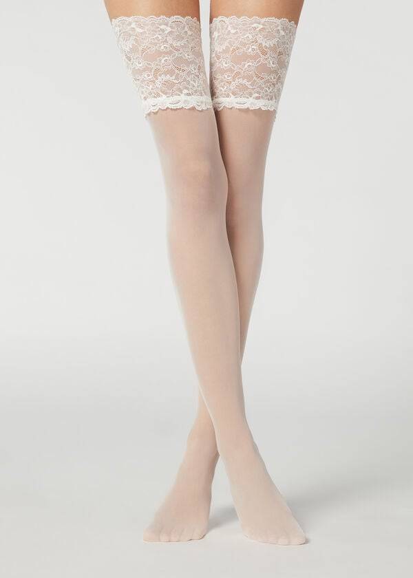 Pančuchy Calzedonia 20 Denier Opaque Thigh-Highs Damske Biele | SK1240XF