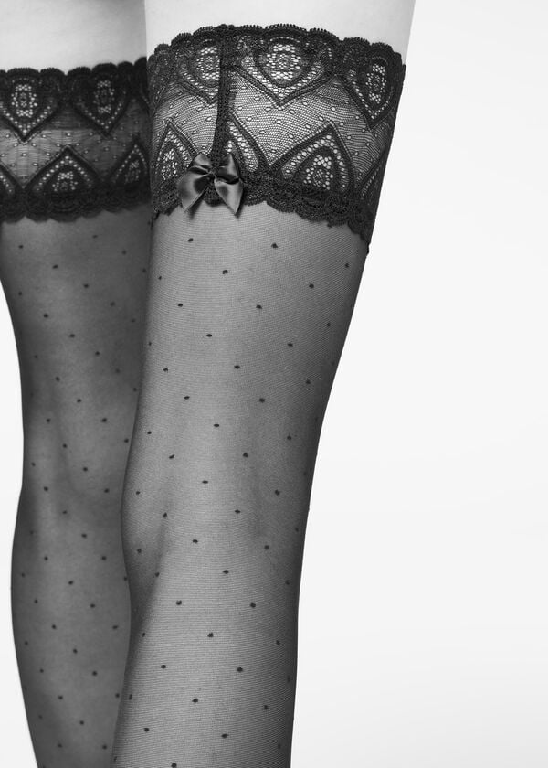 Pančuchy Calzedonia Micro Dot 30 Denier Sheer Thigh Highs Damske Čierne | SK1264LH