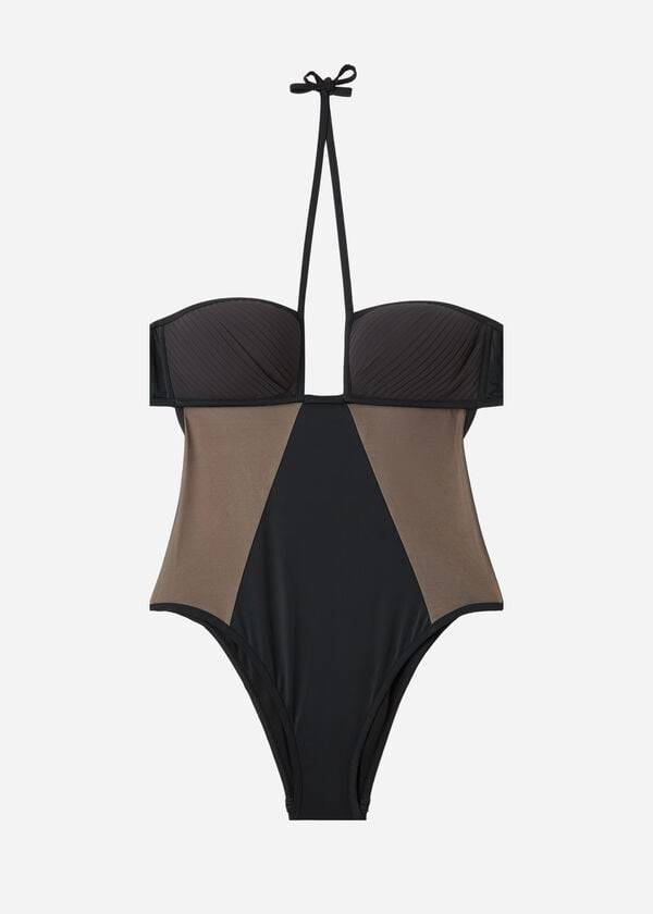 Plavky Calzedonia One Piece Tulle Insert Tokyo Damske Čierne | SK2171HK