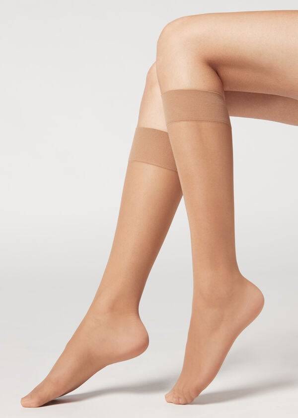 Ponozky Calzedonia 20 Denier Pohodlie Cuff Knee-Highs Long Damske Hnede | SK2227ZG